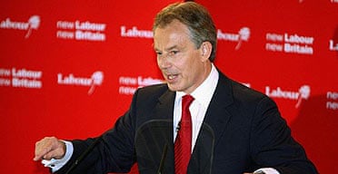 Tony Blair delivers his resignation speech at the Trimdon Labour Club in Sedgefield.
